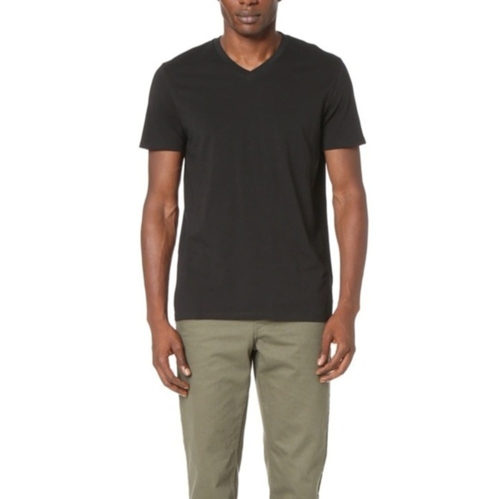 Vince Garment Dye Short Sleeve V-Neck Tee T-Shirt Large Black